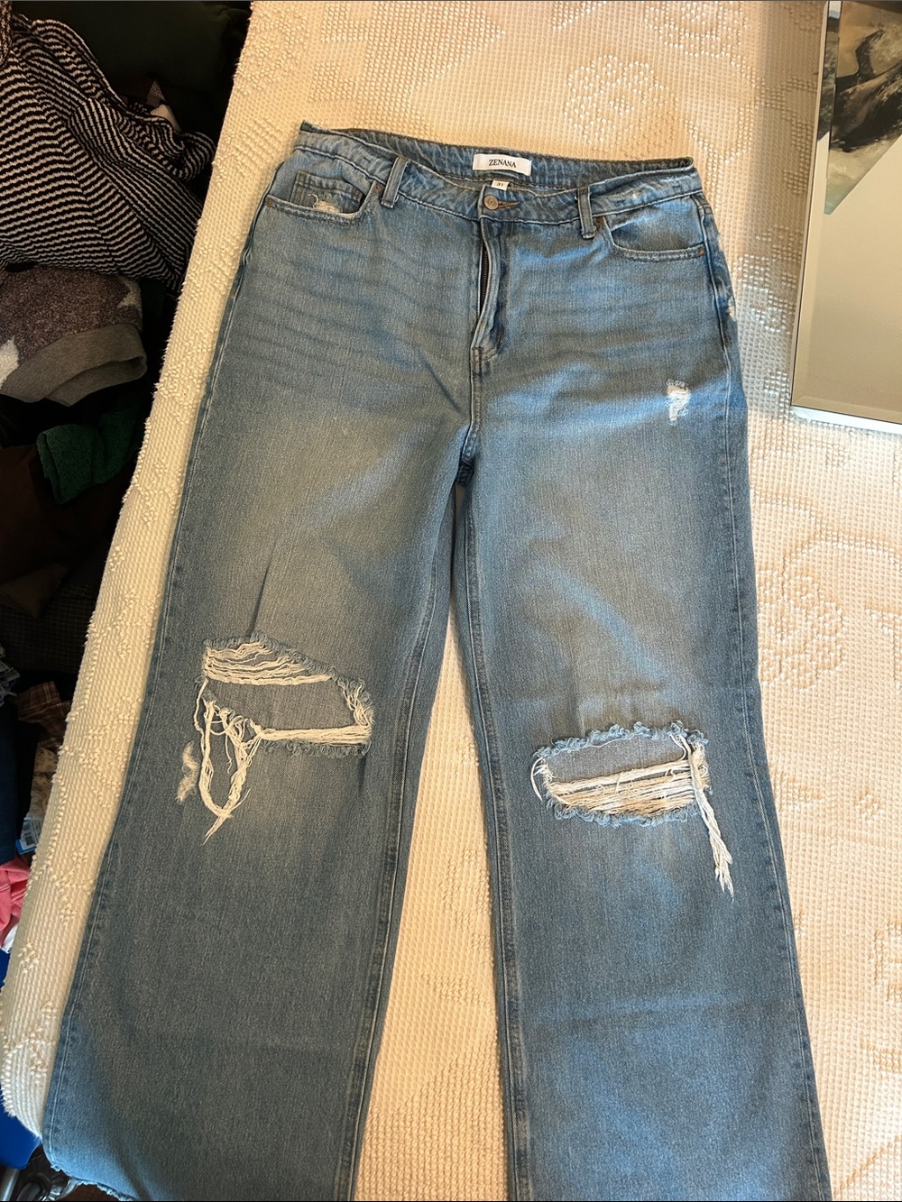 ZARA Light Blue Distressed Wide-Leg Jeans